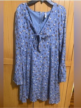 Xhilaration Blue Dress with Floral Accents